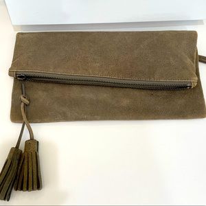 Worth Taupe Leather Wristlet